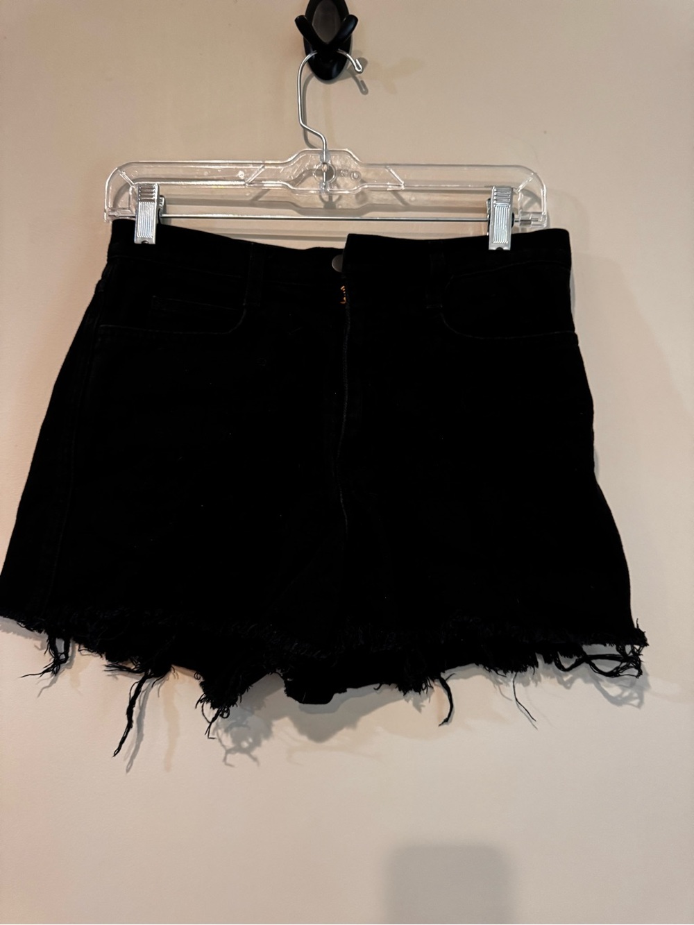 American Apparel Black Frayed Hem Denim Shorts